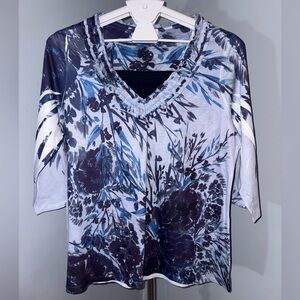 Coldwater Creek Floral V-Neck Top - szXL/16 (P19)